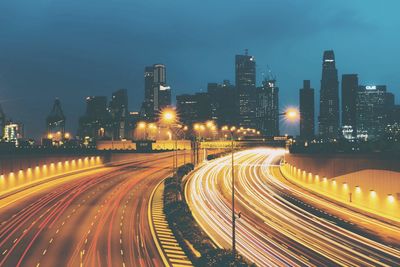 Light trails on road at night