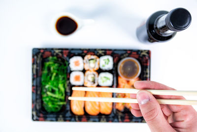 Directly above shot of person holding food