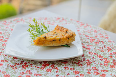 Close-up of cake in plate on table