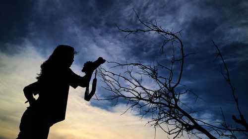 Low angle view of silhouette bare tree against sky