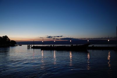 View of marina at sunset