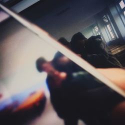 High angle view of people on window