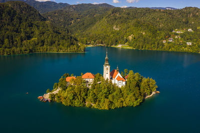 Aerial view of island in lake