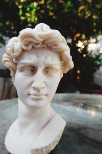 Close-up of ivory bust statue on table