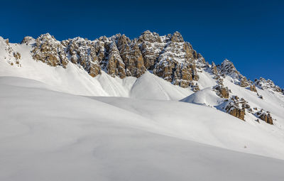 Queyras dolomite landscape in winter - paysage dolomitique du queyras en hiver, hautes alpes, france