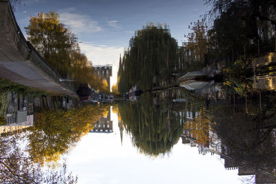 Reflection of trees in lake against sky