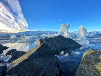 Scenic view of snowcapped landscape against sky