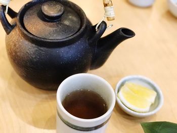 High angle view of tea on table