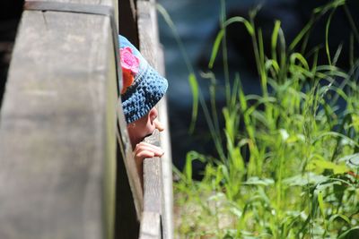 Girl looking at plants