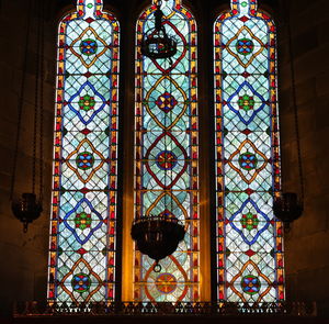 Glass window of multi colored building