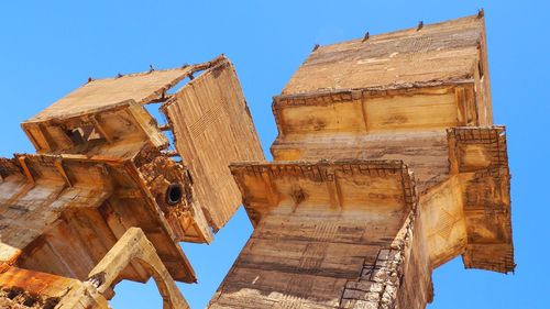 Low angle view of temple against clear blue sky