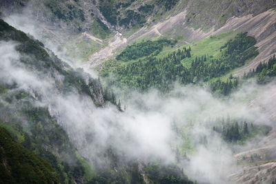 View into the höllental valley in the bavarian alps germany on a cloudy day in summer