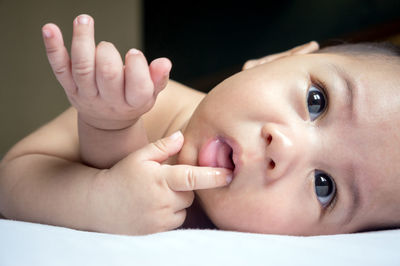 Close-up portrait of baby hand