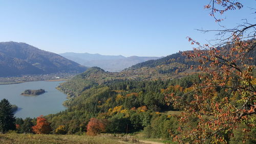 Scenic view of lake against sky during autumn