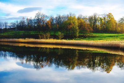 Scenic view of lake against sky