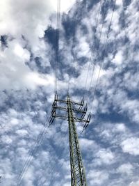 Low angle view of electricity pylon against sky