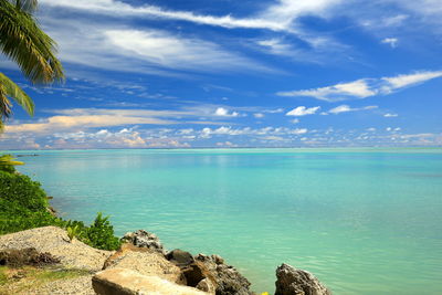 Panoramic view of sea against blue sky