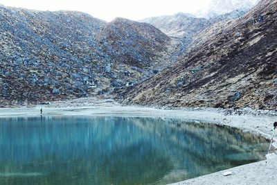 Scenic view of lake by mountains