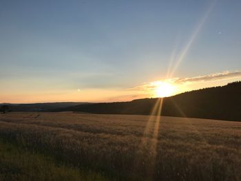 Scenic view of field against sky during sunset