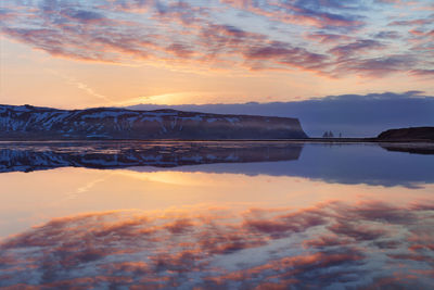 Scenic view of lake against sky during sunset