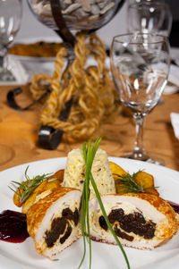 Close-up of food in plate on table