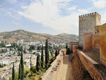 Panoramic view of buildings in city against sky