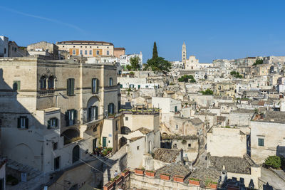 High angle view of buildings in city