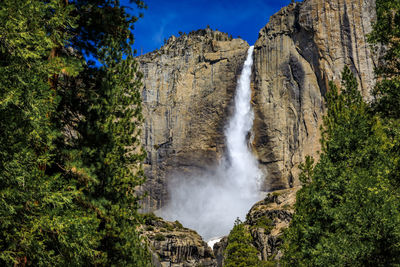 Panoramic view of waterfall in forest