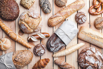 High angle view of bread on cutting board