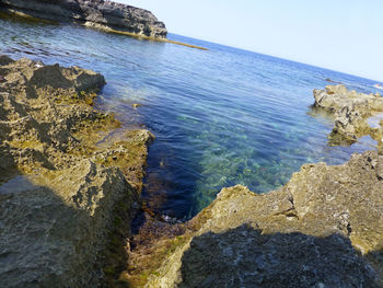 Scenic view of sea against clear sky