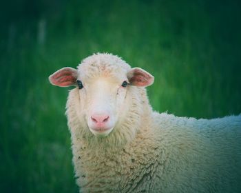 Close-up portrait of sheep on leaf