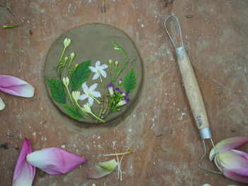 High angle view of potted plant on table