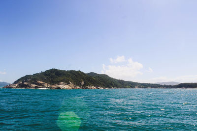 Scenic view of sea against clear blue sky