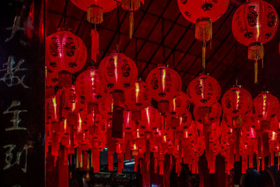 Red lanterns hanging at night
