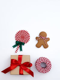 Close-up of christmas decoration against white background