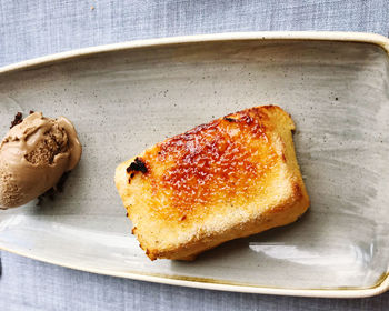 High angle view of bread in plate on table