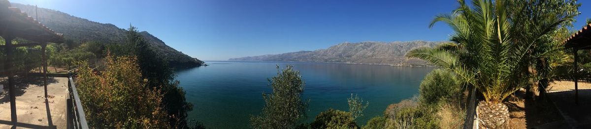 Panoramic view of sea against clear sky