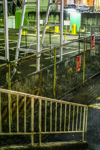 High angle view of metal fence
