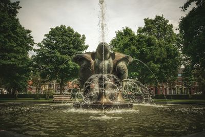 Fountain in park against sky