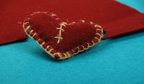 Close-up of heart shape decoration on table