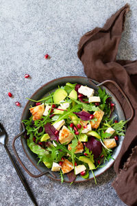 High angle view of salad in bowl