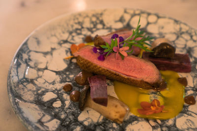 High angle view of food in plate