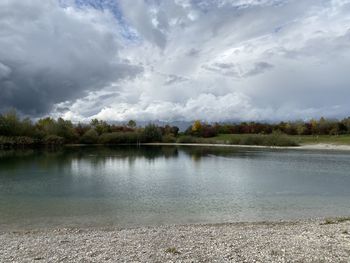 Scenic view of lake against sky