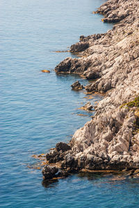 High angle view of rock formation in sea