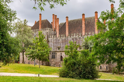 The historic paco dos duques de braganca palace with its many tall chimneys, guimares, portugal