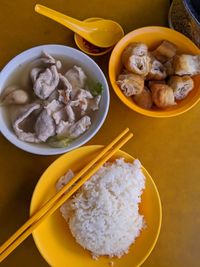 High angle view of breakfast in bowl on table