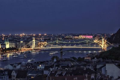 High angle view of illuminated city at night