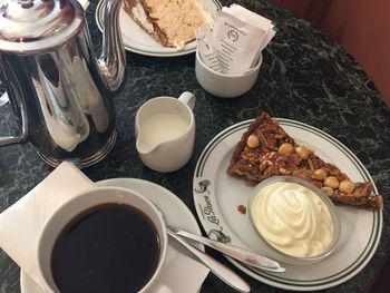 High angle view of breakfast on table