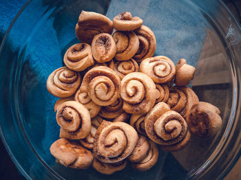 High angle view of cookies in plate