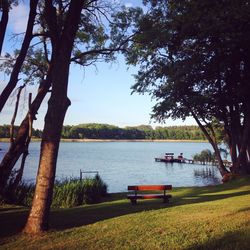 Scenic view of lake against trees